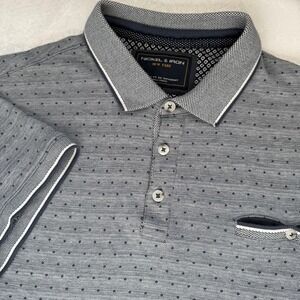 Nickel & Iron Polo Shirt Mens Medium Gray Dot Pattern Short Sleeve Cotton Casual